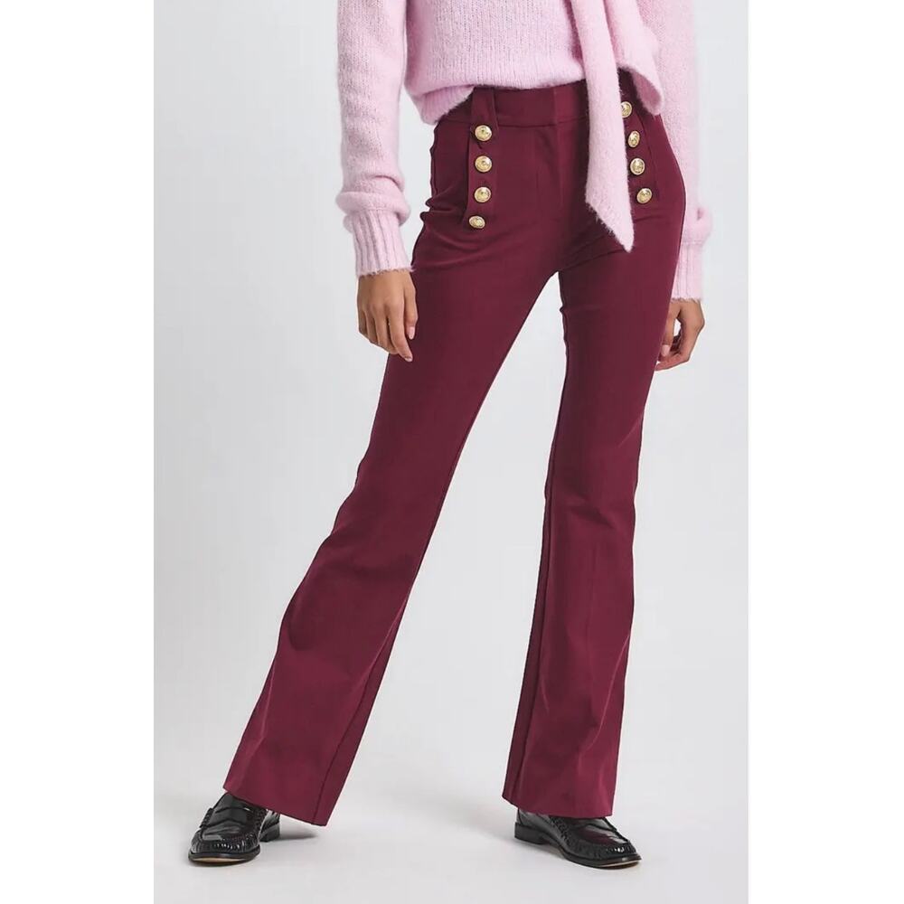 Derek Lam 10 Crosby Burgundy Sailor Flare Pants Gold Button Size 4